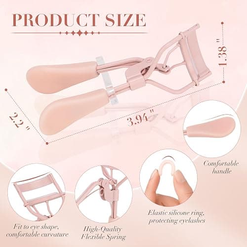 ODELY Eyelash Curler with Pads, Lash Curler with 10 Extra Silicone Replacement Pads, Comfortable Grip for Effortless Curling – Eyelashes for The Perfect Eye Contour (Rose Pink) thumbnail 2