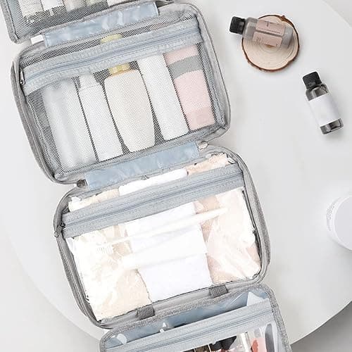 Hanging Toiletry Bag, Men & Women Travel Makeup Wash Bag, Portable Cosmetic Bag Waterproof Multifunctional Travel Organizer for Women, Men, Girls, Business Trip (Grey) thumbnail 8
