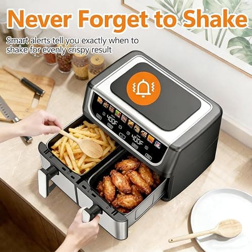 Simple Deluxe 9.5-Qt Dual Basket Air Fryer, 10-in-1 Digital Preset 1700W Airfryer, Sync Cook, Independent Temp Control, Shake Reminder, Nonstick Basket, Black thumbnail 9