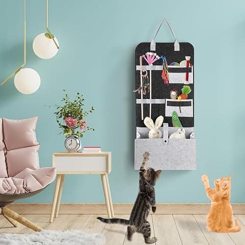 JUXYES Wall Hanging Cat Teaser Wand Toy Holder, Portable Cat Feather Wand Toy Storage Bag, Wall Durable Cat Feather Teaser Wand Toy Organizer, Help Keep Teaser Wand Toy Neat and Tidy thumbnail 2