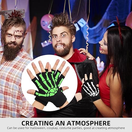 OTPEH Skeleton Gloves For Women Men Adults Fingerless Goth Gloves Glow In The Dark Halloween Costume Emo Accessories thumbnail 7