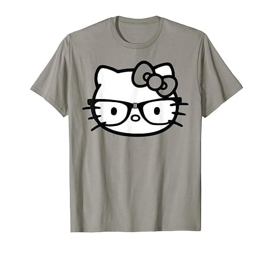 Hello Kitty Black and White Nerd Glasses Short Sleeve T-Shirt - Image 1