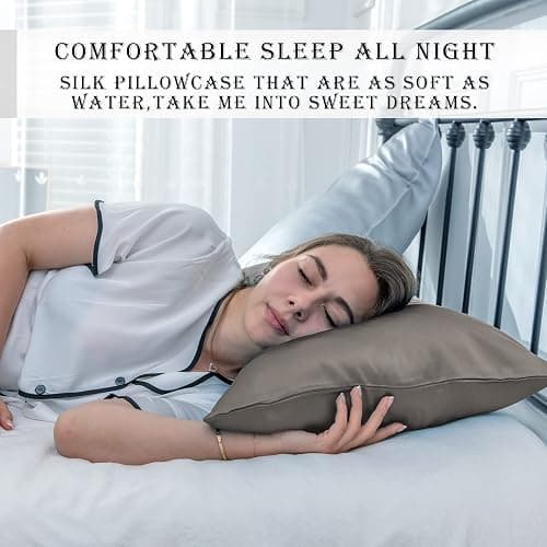 Silk Pillowcase for Hair and Skin,Soft,Breathable and Sliky 100% Standard Size Pillow Cases Set of 2,Both Sides Natural Mulberry Silk Pillowcases with Hidden Zipper(Standard Size 20"X 26",2pcs) thumbnail 6