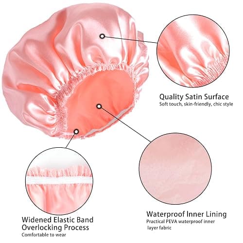 Shower Caps for Women, 4 PCS Elastic and Reusable Bath Caps, Double Layers Shower Cap Reusable Waterproof, Bathing Shower Caps, Environmental Bath Hair Protection Cap - Solid Color B thumbnail 4