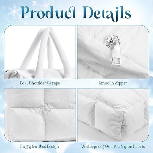 Abbylike Large Puffer Tote Bag for Women Quilted Puffy Handbag with Zipper Lightweight Satchel Purse Bow Gift for Christmas thumbnail 3