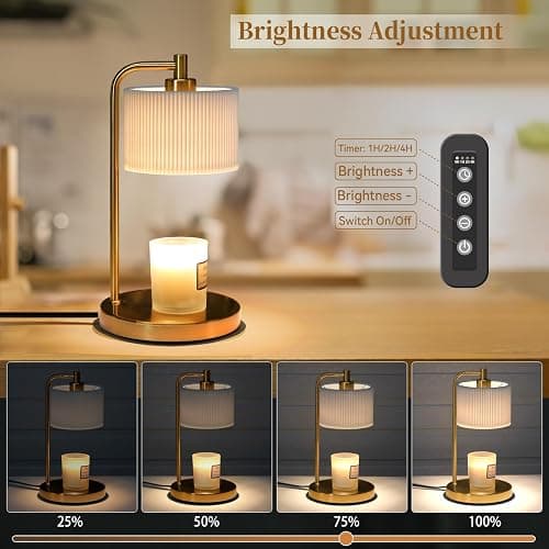NITOWOLF Candle Warmer Lamp with Timer, Dimmable Candle Wax Warmer Electric Candle Lamp for Scented Candles with Bulbs, Christmas Gifts House Warming Gifts Home Decor(Gold) thumbnail 3