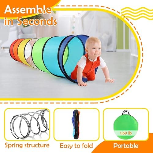 Kids Play Tunnel Tent for Toddlers, Colorful Pop Up Crawl Tunnel Toy for Baby or Pet with Breathable Mesh, Collapsible Gift for Boy and Girl Play Tunnel Indoor and Outdoor Game thumbnail 6