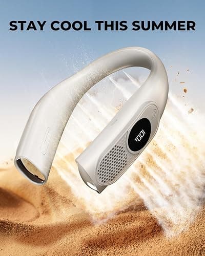 Portable Neck Fans that Blow Cold Air, Wearable Bladeless Neck Fan, Rechargeable 360°Personal Fan Neck Cooler, 3-Speed, LED Display, 4000mAh, Type-C Port, For Travel, Outdoor, Birthday Gift for Women thumbnail 6