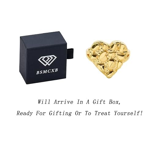 14k Gold Plated Brass Rough Textured Cookie Heart Shape Nugget Rings For Women/Men thumbnail 6