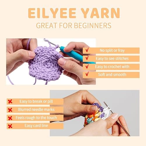 EILYEE Easy Yarn for Crocheting and Knitting #4 Medium Weight - Easy-to-See Stitches, Beginner-Friendly Cotton-Nylon Blend Yarn, White, 165 g/5.8 oz,3 Pack thumbnail 5
