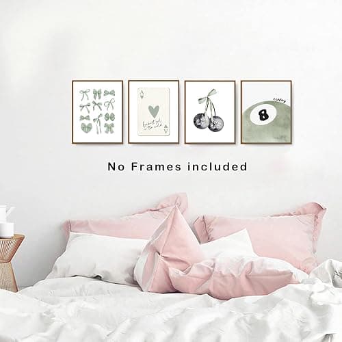 okaxscm Wandkunstdrucke in Kokette, trendig, adrett, Raumdekoration, ästhetisch, grüne Schleife, Disco, 8 Kugeln, Kirsche, Wanddekoration, Poster für Mädchen, Schlafzimmer, Schlafsaal, 20,3 x 25,4 cm thumbnail 4
