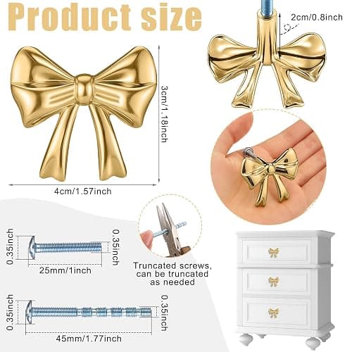 Hotop 15 Pack Bow Dresser Knobs Gold Cabinet Drawer Knobs with 2 Kinds Screws for Hardware Dresser Kitchen Drawer Aluminum Alloy Oxidation Wire Drawing Handle, 1.57" x 1.18" (Brushed Gold) thumbnail 3