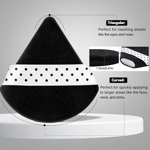 12 Pack Powder Puffs Triangle with Polka Dot Ribbon, Pink Black Velour | Soft Triangle Makeup Puff Face Setting Powder Sponge for Loose Powder Setting or Concealer Sponge thumbnail 4
