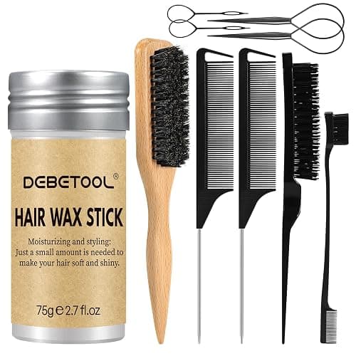 DEBETOOL 10-Piece Slick Back Hair Brush - Boar Bristle Hair Styling Tools Kit with Edge Brush & Wax Stick for Men Women, Kid - Image 1
