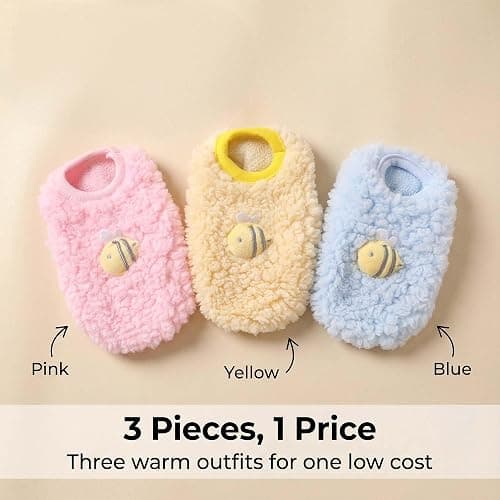 FLAdorepet 3 Packs Teacup Dog Cat XXS Clothes for Chihuahua Yorkie,Winter Warm Fleece Puppy Pet Clothes Sweater Shirt Vest for Mini Newborn Extra Small Dogs (3 Packs, XXS(Pet 1-2LBS)) thumbnail 4