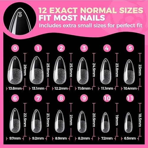 UNA GELLA Almond Gel Nail Tips, 504PCS Pre Etched Clear Fake Nails Tips Medium Almond Shape - 12 Sizes Full Cover Soft Acrylic Press On Nail Extensions No C Curve Gift for Diy at Home thumbnail 8