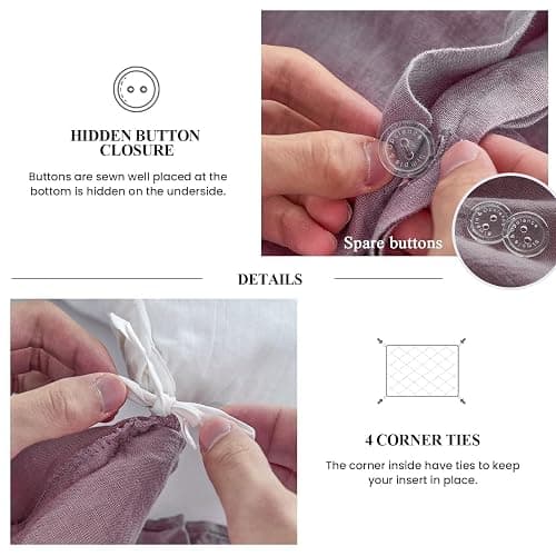 Simple&Opulence 100% Linen Duvet Cover Set, 3 PCS Natural French Flax Purple Ruffle Duvet Cover King Size, Breathable Comfy Linen Bedding Comforter Cover with 2 Pillowcases (Purple, 104" X 92") thumbnail 4