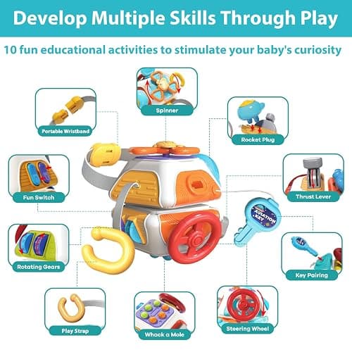 Briuhap Busy Board Cube Toys, Sensory Travel Toys for Toddlers with 10 Educational Activities, Great Baby Shower and First Birthday Gifts, Baby Travel Essentials thumbnail 6
