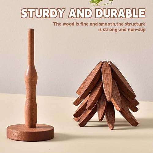 Natural Foldable Black Walnut Wooden Trivet Set - 4 Trivets + 1 Stand for Hot Dishes, Pot, Bowl, Teapot, Hot Pot Holders(Black Walnut) thumbnail 7