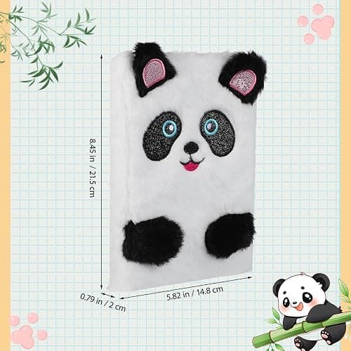 NUOBESTY Plush Notebook, Faux Fur Notebook for Kids, Panda Pattern Diary Journal Hardcover Notebook Writing Pad School Stationery White thumbnail 2