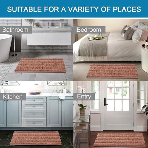 H.VERSAILTEX Bathroom Rug Set, 2 Piece Non Slip Thick Soft Chenille Striped Bath Mats, Muted Clay, 20" x 32"/17" x 24" thumbnail 6