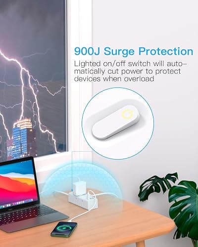10Ft Extension Cord with Multiple Outlets, Flat Plug Power Strip Surge Protector with 10 Ft Long Cord, 6 Outlet 3 USB Ports (1 USB C), Multi Outlet Wall Plug for Travel, College, Dorm Room Essentials - White - 10FT thumbnail 5
