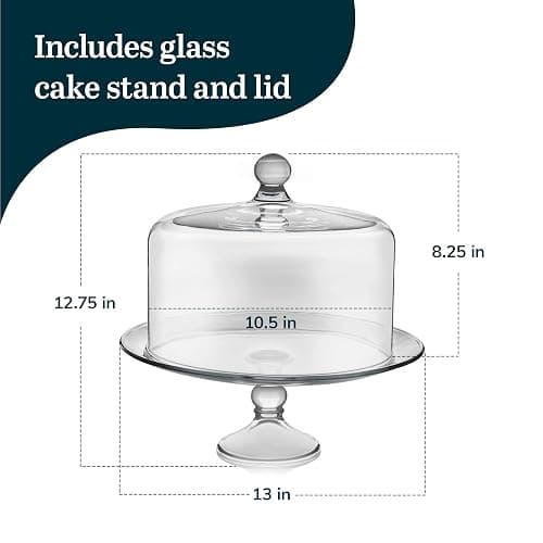 Libbey Selene Glass Cake Stand with Dome Lid, Elegant Curved Footed, Covered Cake Stand, Versatile Serving Dish for Variety of Desserts and More thumbnail 2