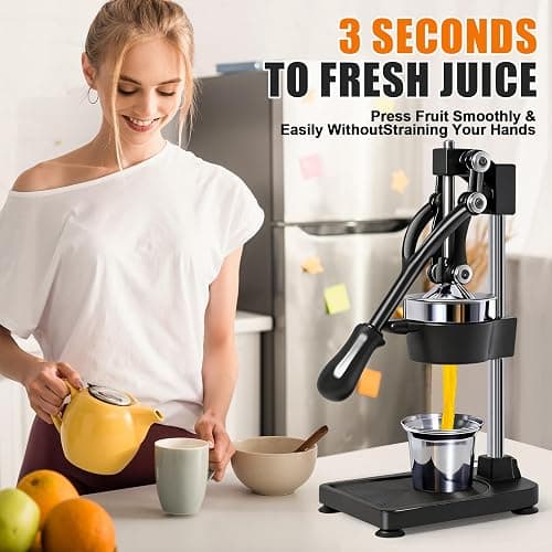 Manual Cast Iron Citrus Juicer,Commercial Hand Press,Heavy Duty Countertop Squeezer for Fresh Orange Lemon Juice,Stable When Pressed,Easy to Use & Clean (black) thumbnail 6