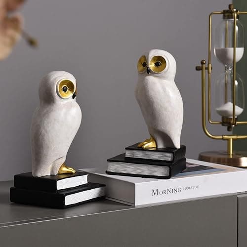 Kakizzy Book Ends for Shelves, Owl Decorative Bookends Bronze Bird Book Stopper Unique Kids Book Holders with Anti-Slip Base Luxurious Bookends for Kids Rooms Office Home Decor(White) thumbnail 6