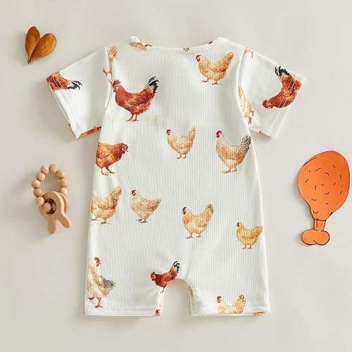 Xnqiwq Newborn Baby Boy Farm Clothes Animal Chicken Onesie Short Sleeve Romper Jumpsuit Infant Summer Western Outfit thumbnail 7
