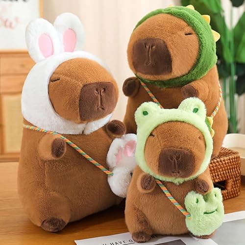 Ditucu Capybara Plush with Frog Hat & Mini Bag 9.8 inch Cute Capibara Stuffed Animal Soft Plushies Toys Gifts for Kids Adults Brown thumbnail 7