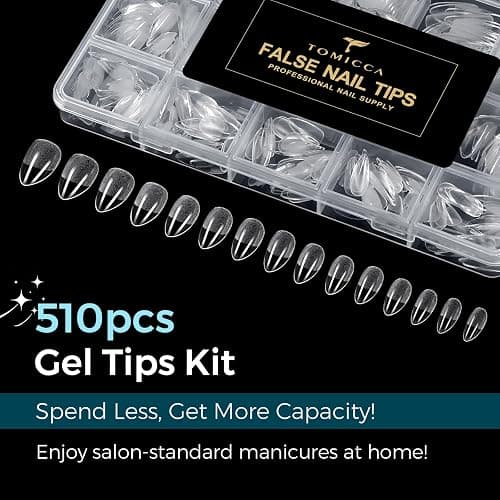TOMICCA 510Pcs Short Almond Soft Gel Nail Tips – Full Cover Clear False Nails Press On, Pre-Shaped for Nail Extensions DIY Manicure, 15 Sizes thumbnail 6