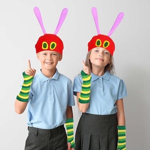 GANSHAYA 4 Pcs Halloween Caterpillar Costume Accessory Book Character Cosplay Red Knitted Beanie Hat Headband Socks Gloves for Halloween Cosplay Party thumbnail 7