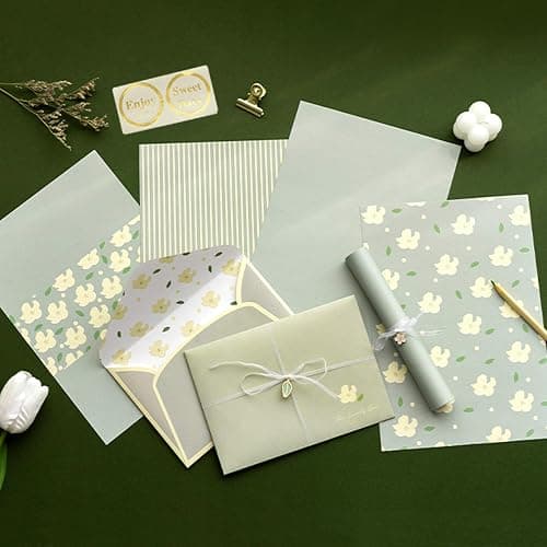 CSLEIAN 72 Pcs Stationery Paper Envelopes Set Includes 24 Lined Writing Paper & 12 Envelopes, Lovely Floral Cute Letter Writing Stationary Paper Envelopes Kit for Girls Office School Supplies(6Style) thumbnail 4