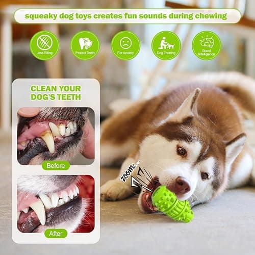 PIFFZEDO Dog Toys for Aggressive Chewers,Interactive Natural Rubber Chew & Squeaky Toy for Large Medium Breed,Dog Toothbrush,Tough & Durable (Green,Large) thumbnail 4