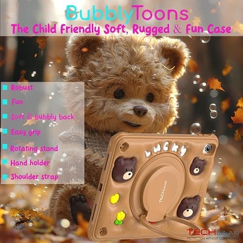 TECHGEAR BubblyToons Teddy Bear Case for iPad 11" A16 (11th Gen 2025) & 10.9" (10th Gen 2022) - Rugged Child-Safe Fun Case, Built-in Stand, Rotating Hand Grip & Soft Durable Shell for Kids & Classes thumbnail 2