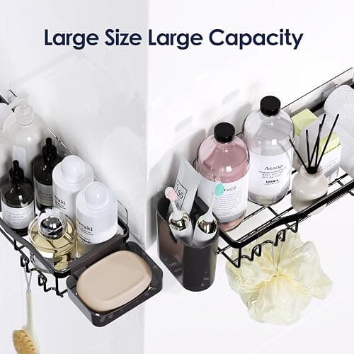NESOMI Shower Caddy Adhesive Shower Organizer 7-Pack, Rustproof Stainless Steel Bathroom Shelves, Large Capacity No-Drill Rack Storage Accessories with Soap Dish Toothbrush Holder &24 Hooks Home Decor thumbnail 9