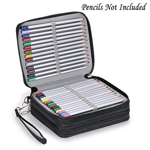 BTSKY Zippered Pencil Case-Canvas 72 Slots Handy Pencil Holders for for Prismacolor Watercolor Pencils, Crayola Colored Pencils, Marco Pencils (Black) thumbnail 3