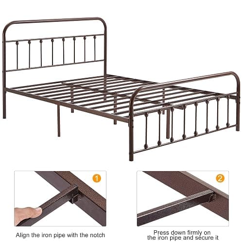 VECELO Queen Size Victorian Style Metal Bed Frame with Headboard Classic Metal Platform Bed Frame Mattress Foundation with Victorian Style Footboard/Under Bed Storage/No Box Spring Aple thumbnail 7