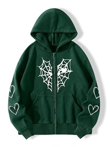 Y2K Gothic Spider Web Heart-shaped Print Hoodied Pullover Punk Zip Up Jacket Coat Harajuku Loose Oversized Streetwear thumbnail 3