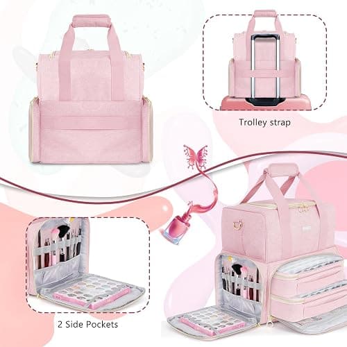 Nail Polish Organizer Holds 80 Bottles and a Nail Lamp,Nail Polish Carrying Case with 2 Removable Bags,Nail Organizers and Storage for Nail Tech,Portable Nail Polish Holder for Nail Supplies,Pink thumbnail 6