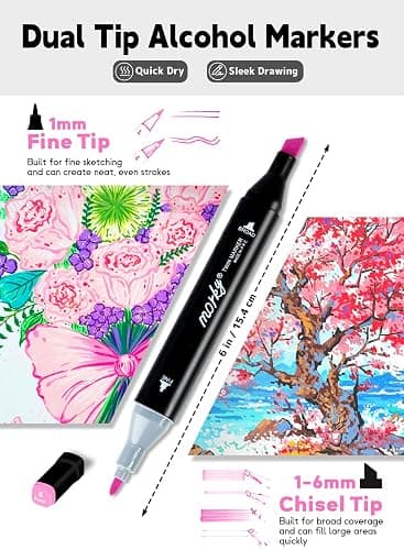 Brled 262 Colours Alcohol Markers with Free App, ‎Chisel Tip and Fine Tip Colouring Pens for Adults, Alcohol-Based Markers for Artists, Art Markers for Painting, Coloring, Sketching and Drawing thumbnail 2