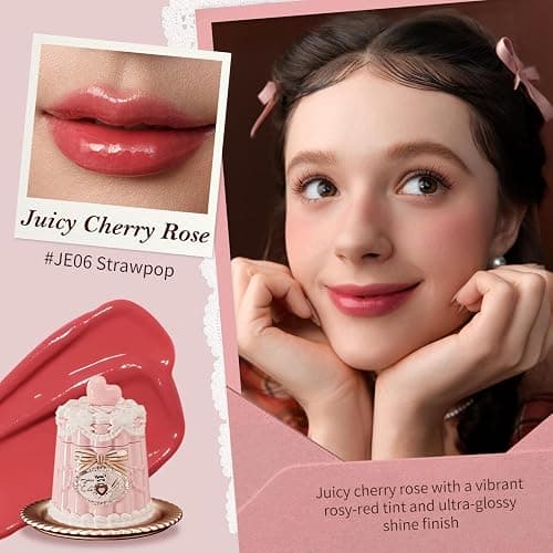 Flower Knows The Sweetie Bear Coating Lip Jelly, Juicy Cherry Rose | Balm-Infused Hydrating Serum Formula, Sheer Glossy Finish, Vegan (JE06 Strawpop) thumbnail 3