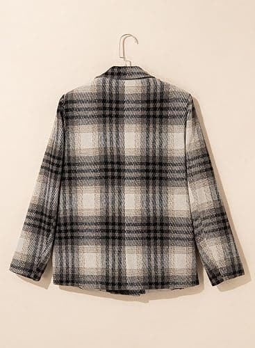 Happy Sailed Women’s Plaid Blazer Classic Lapel Collar Double Breasted Open Front Blazers Jackets Work Suit with Pockets thumbnail 8