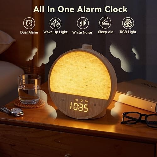 Vivilumens Wood Grain Sunrise Alarm Clock, Gentle Wake-Up Light Sound Machine, Dual Alarms for Heavy Sleepers, Natural Sounds, RGB Mood Light, Dimmable Bedside Night Lamp, Ideal for Bedroom & Gifts thumbnail 2