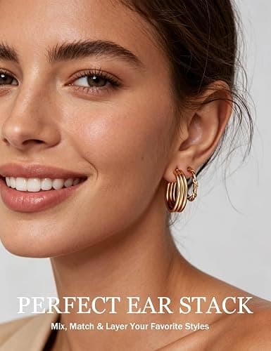18 Pairs Gold Hoop Earrings for Women, Chunky Statement Hoops Set | Hypoallergenic, Earrings Pack, Open Hoops, Pearl, Twisted, Multiple Sizes, Lightweight for Daily Wear, Ideal Gift thumbnail 3