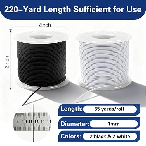 220 Yards Stretchy Bracelet String, 1mm Elastic String for Bracelets, 2 White & 2 Black Elastic Cord for Bracelets, Friendship Bracelet String, Tensile Strength String for Crafts, Necklaces & Beads thumbnail 3