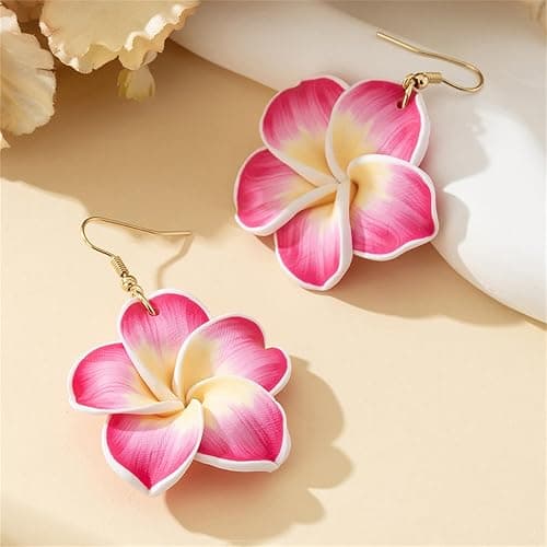 coadipress 6 Pairs Hawaiian Tropical Plumeria Rubra Drop Earrings for Women Bohemia Lovely Flower Luau Beach Dangle Earrings Summer Vacation Party Accessories Gifts thumbnail 2