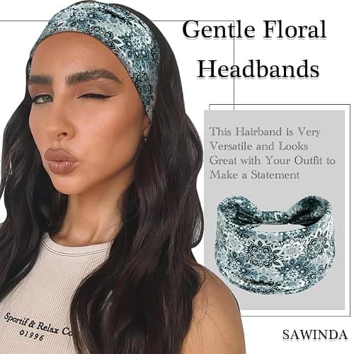 SAWINDA 6 Pack Boho Flower Print Headbands for Women Wide Twist Knotted Head Bands Elastic Non-Slip Hair Bands Vintage Head Wraps Turbans Yoga Workout Hair Accessories thumbnail 4