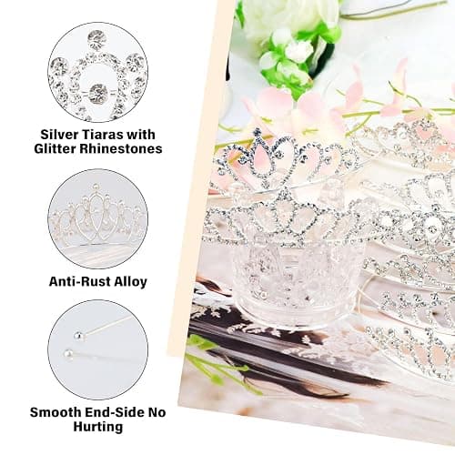 Tihebax Tiaras Crowns Headbands for Girls Women 10 Pcs Small Silver Princess Tiara Bulk Crown Tiaras Rapunzel Crowns for Wedding Birthday Crystal Tiara for Prom, Bride, Pageant, Halloween thumbnail 3